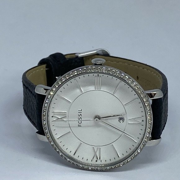 Fossil ES3545 Women Fossil ES3545 Women\'s Black Leather Silver Analog
